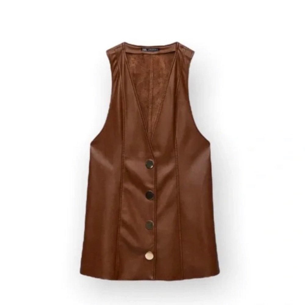 ZARA brown faux leather mini dress
